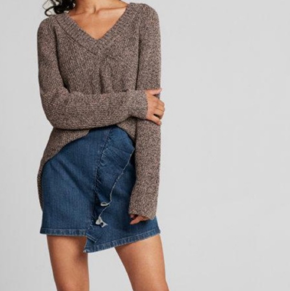 EXPRESS Denim Mini Skirt with Ruffle